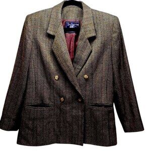 Vintage Burberrys Of London Herringbone Wool Blazer Womens Size 8 Double-Breaste